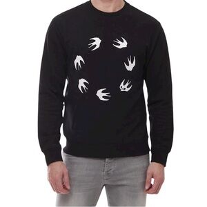 McQueen Circle Silver Swallow Print Black Sweatshirt Unisex 100% Cotton size S